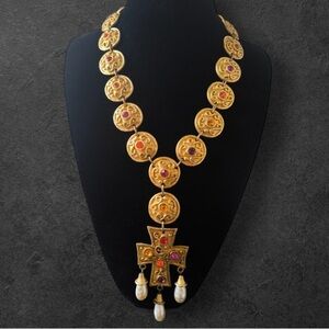 Edouard Rambaud Rare Cross With Drop Pearls Byzantine Necklace